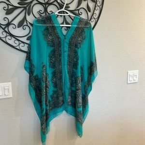 Beautiful turquoise beach cover kimono.